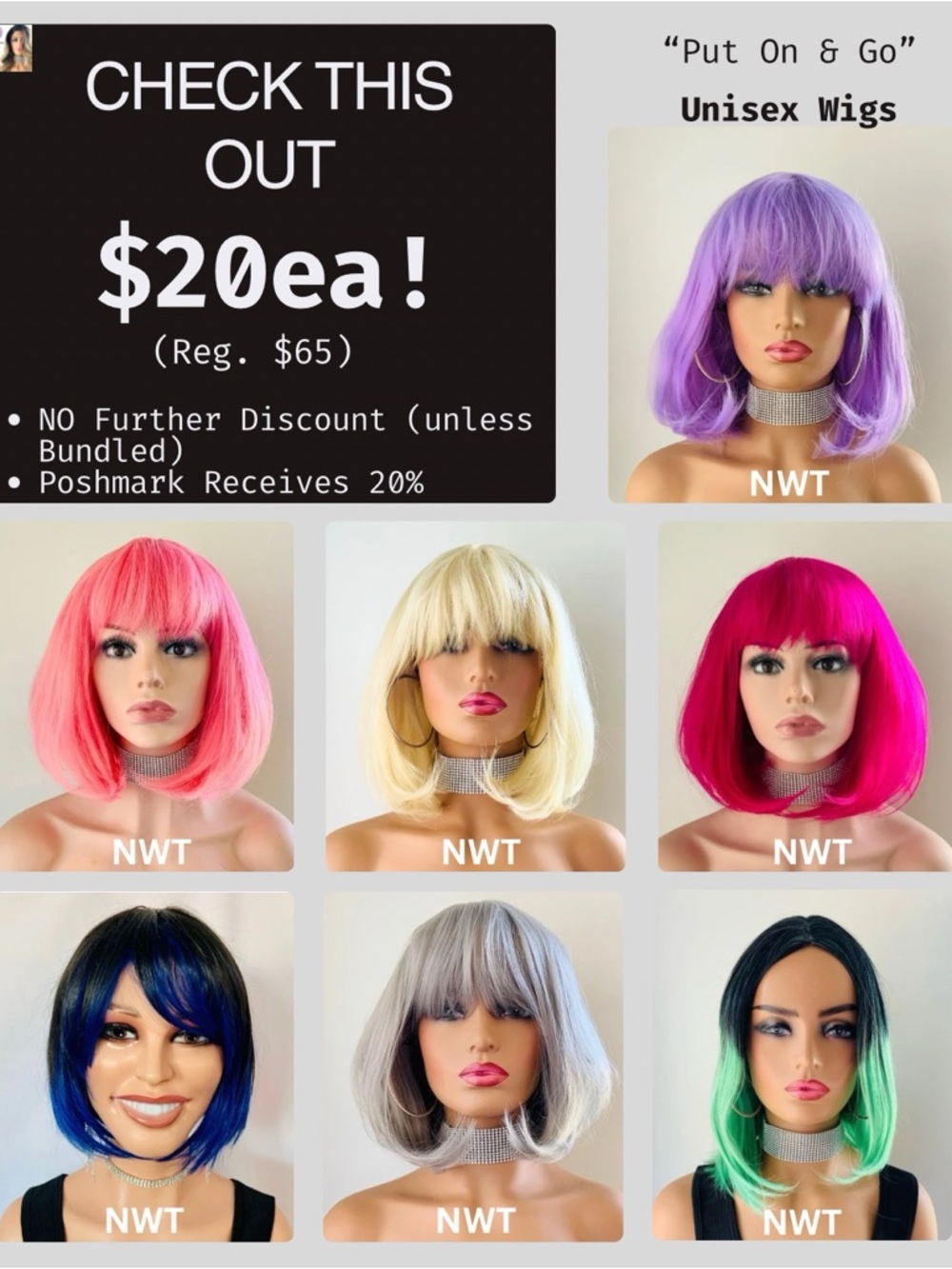 $20ea! NWT Unisex “Put On & Go” Synthetic Wigs for Events 🤩